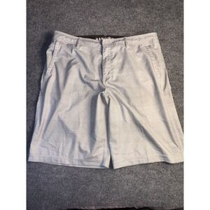 Hang Ten Swim Trunks Shorts Mens Sz 36 Gray Plaid Slash Pockets Drawstring Waist